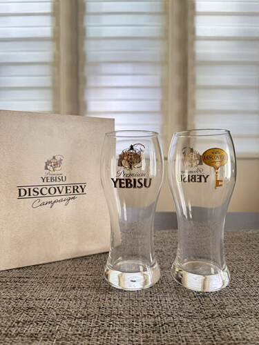 惠比寿discovery 合作版对杯带盒全新日本玻璃杯啤酒杯限定