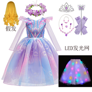 Wicked礼服女童发光格琳达公主裙子魔法坏女巫儿童女孩生日连衣裙
