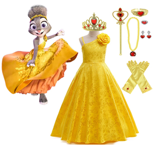 女童cosplay疯狂动物城2朱迪兔子黄色连衣裙儿童角色扮演女孩礼服