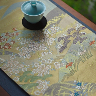 樱花织金仿西阵织茶席织锦茶垫干泡茶几垫茶艺礼品精致织金茶旗
