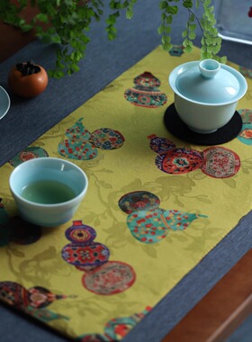 引之双面防水茶席仿红云纱提花茶垫文艺素雅茶道干泡方茶布小桌垫