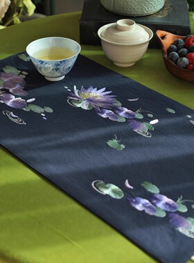 引之刺绣莲花茶垫棉麻茶席布艺礼品复古茶布中式茶席干泡茶道文艺