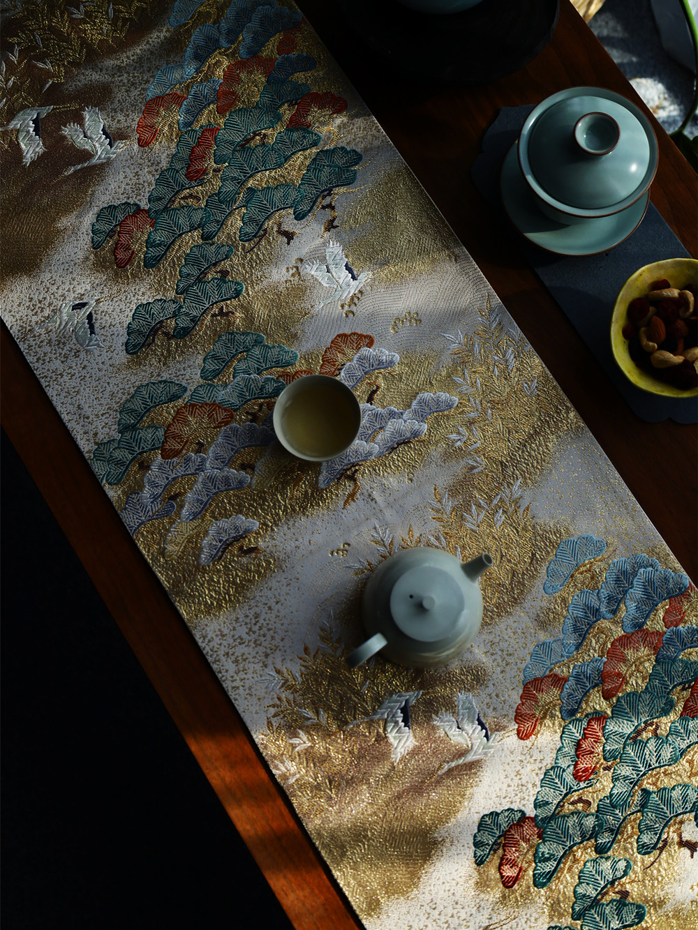 西阵织茶席织锦茶垫真丝茶几垫茶艺礼品精致织金织银茶旗正绢桌旗