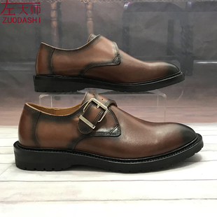 左大师5501-2-3B手缝固特异私人订制单扣僧侣鞋孟克鞋固特异皮鞋