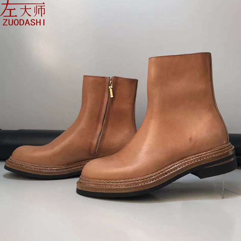左大师1603-6-2G手缝挪威缝工艺日本昭南皮7寸切尔西靴拉链男马丁