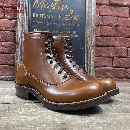 左大师1705-3-2B私人定制意大利油皮手缝固特异工艺工装靴