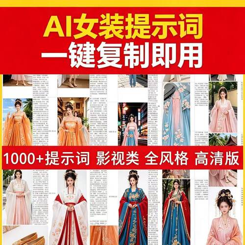 女装提示词500+comfyui minimax h3三四视图漫剧参考素材包角色