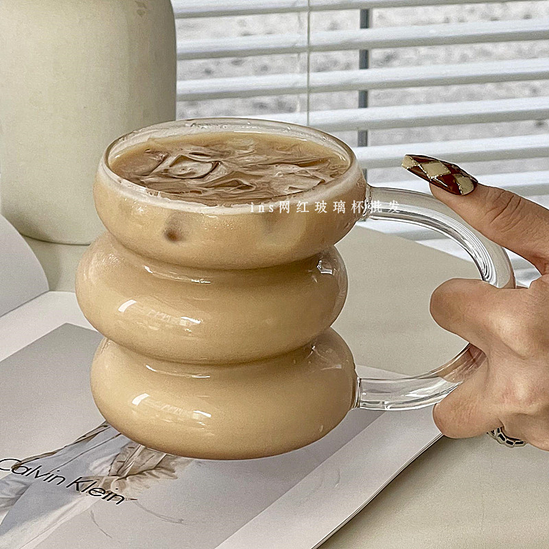 ins创意高硼硅玻璃杯异形毛毛虫果汁杯耐热透明咖啡杯可爱牛奶杯