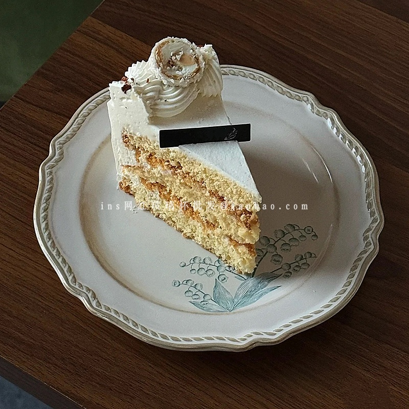 法式中古窑变铃兰花陶瓷蛋糕盘宫廷风ins下午茶点心盘面包甜点盘