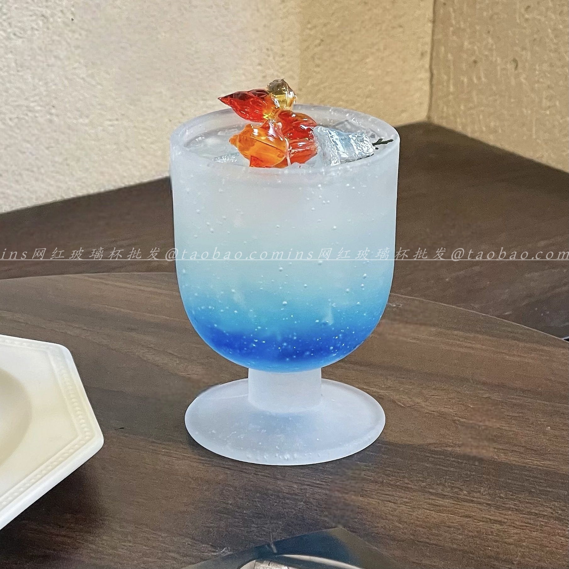 日式磨砂高脚杯家用高颜值女生玻璃星空杯喝水果汁饮品鸡尾酒杯子