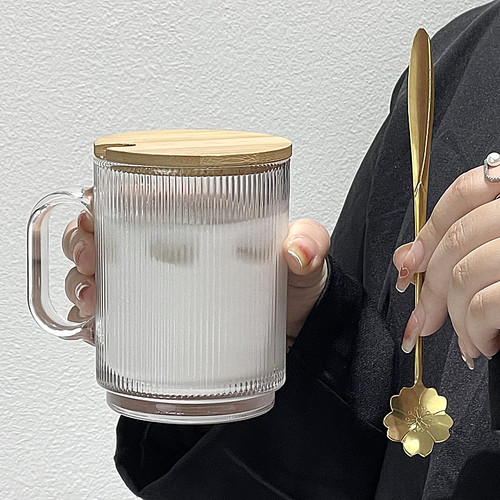 复古浮雕玻璃带把冰咖啡杯