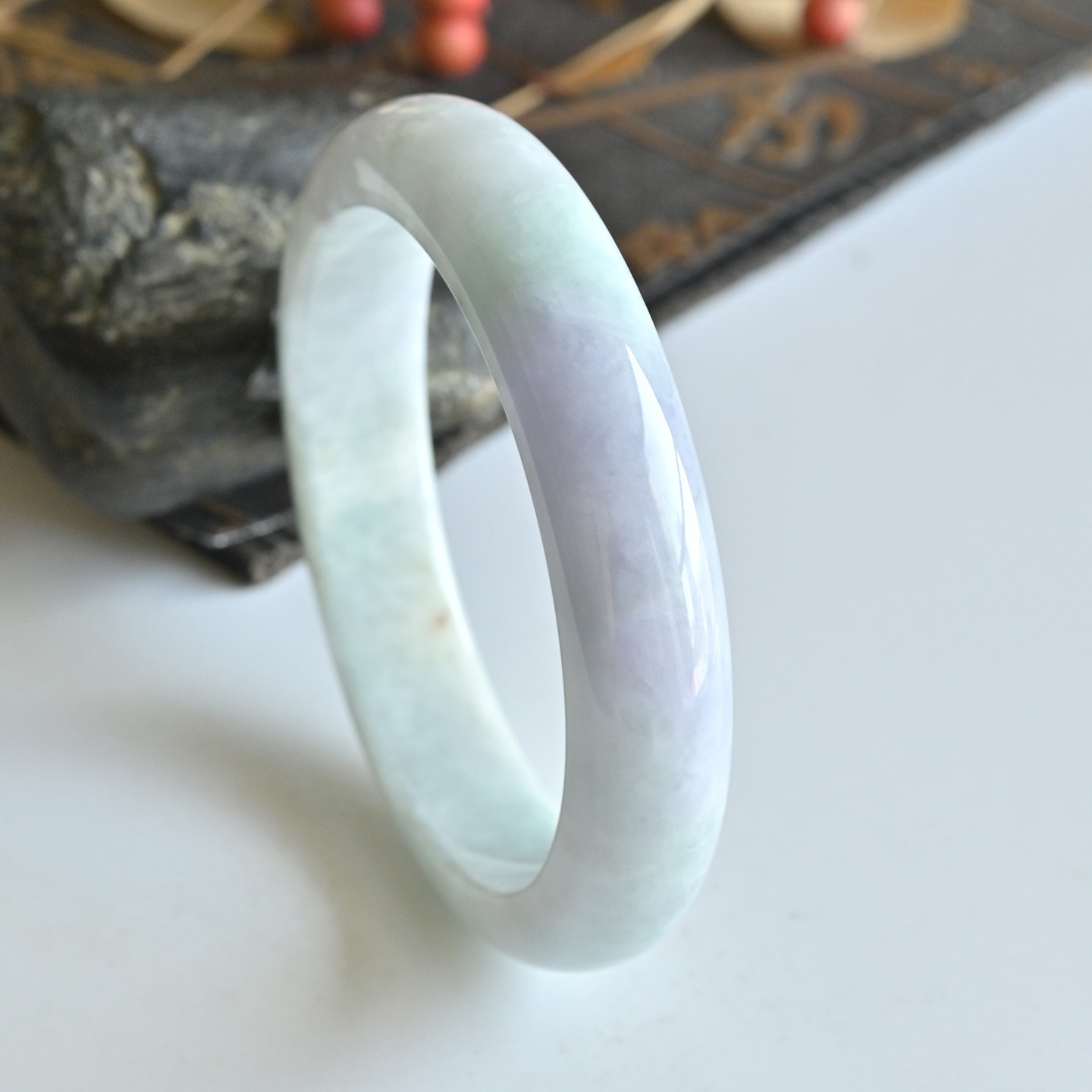 清仓天然A货翡翠手镯糯种浅紫玉镯子女56.7缅甸玉手镯一物一图