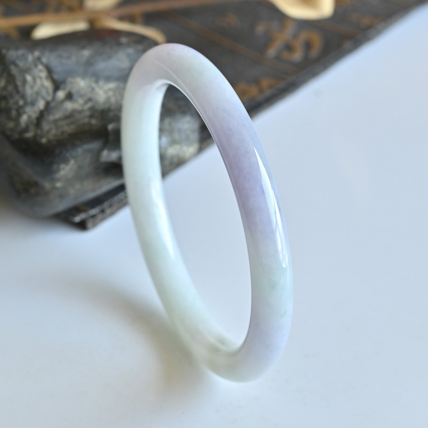 清仓天然翡翠手镯a货冰糯种紫色玉镯子女款55.5缅甸玉手镯圆条