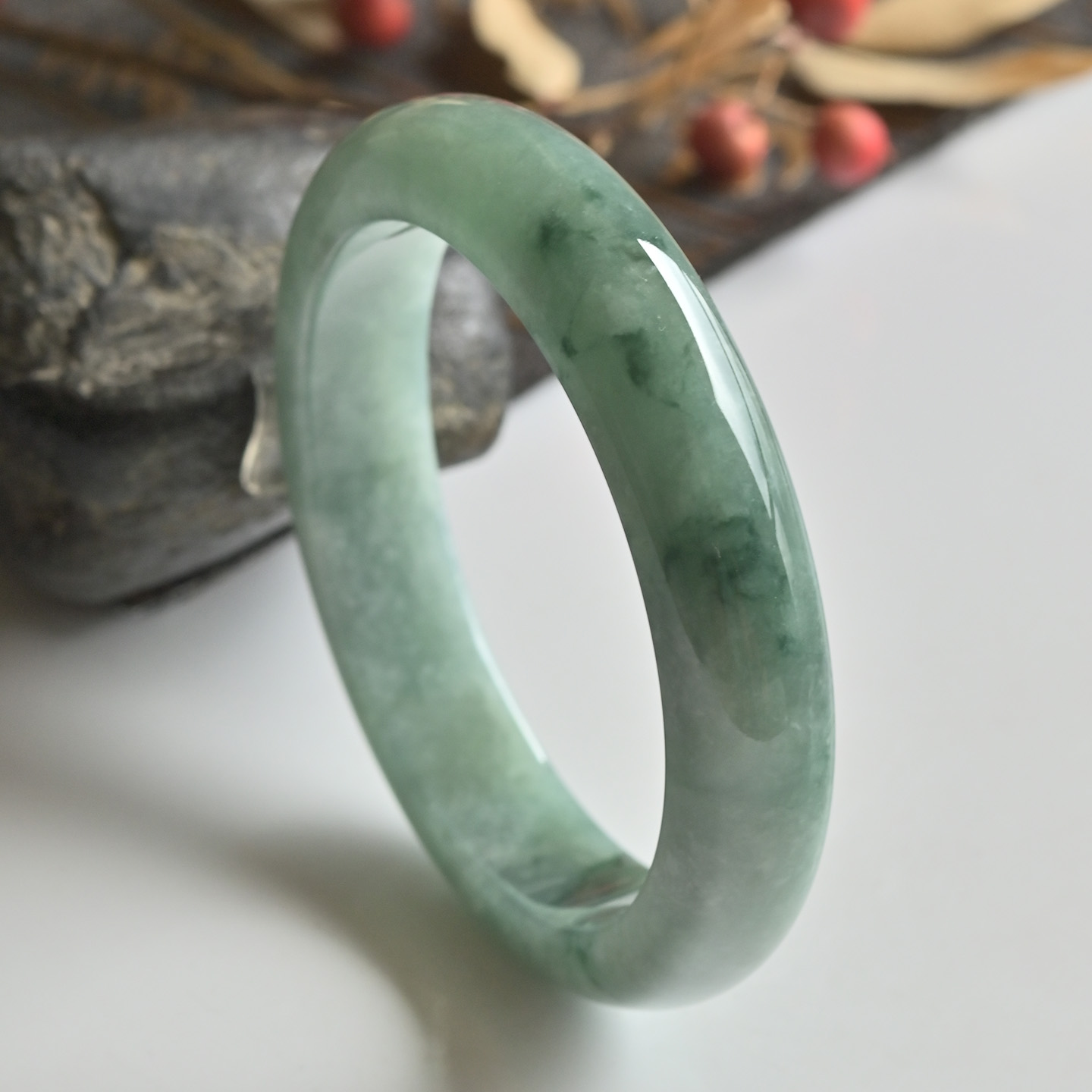 清仓天然A货翡翠手镯冰糯种油绿玉镯子女55.7缅甸玉手镯一物一图