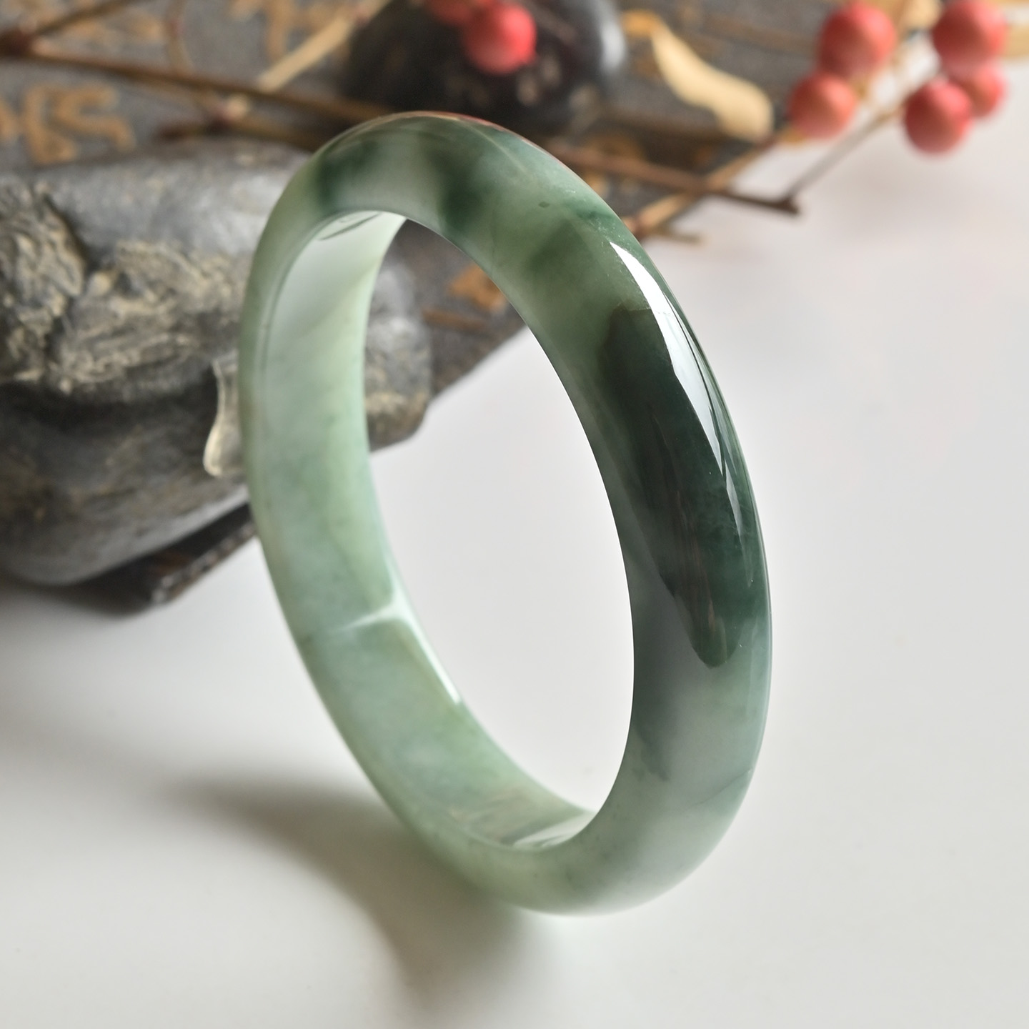 清仓天然A货翡翠手镯冰糯种墨绿玉镯子女57缅甸玉器手镯一物一图