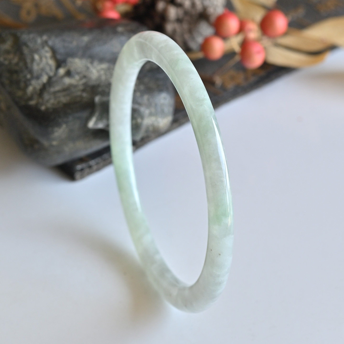 清仓天然A货翡翠手镯冰糯种玉镯子叮当镯58缅甸玉石手镯一物一图