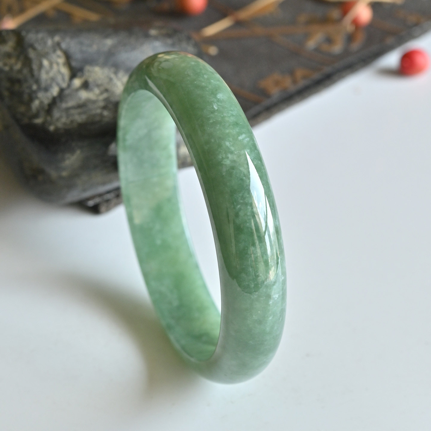 清仓天然A货翡翠手镯冰糯种满绿玉镯子女款55缅甸玉手镯一物一图