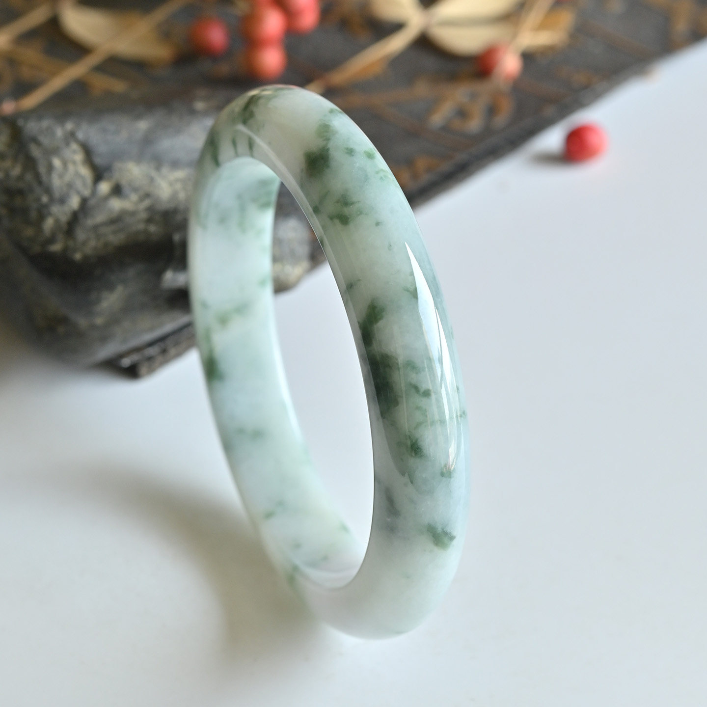 清仓天然A货翡翠手镯冰糯种飘花玉镯子女款59老坑缅甸玉手镯正品