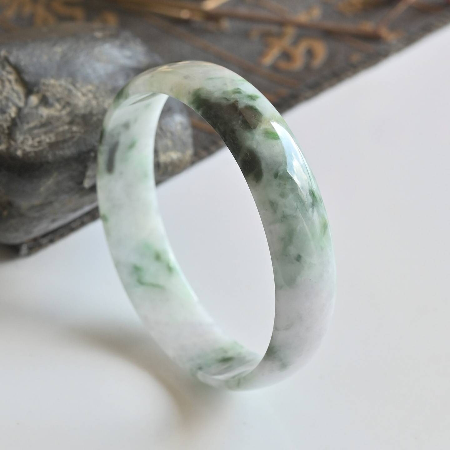 清仓天然A货翡翠手镯冰糯种飘花玉镯子女53.6缅甸玉手镯一物一图