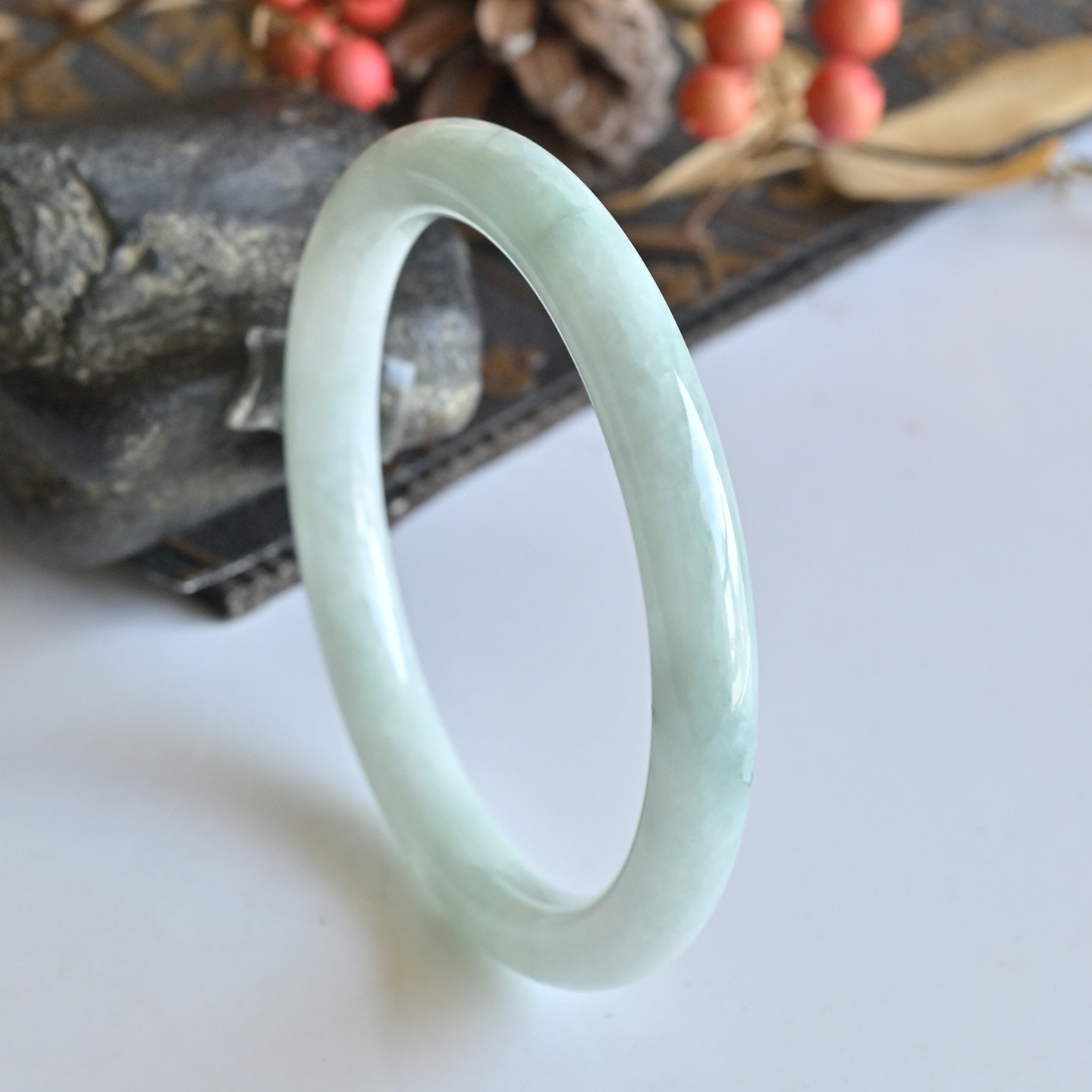 清仓天然a货翡翠手镯56冰糯种淡绿玉镯子少女款缅甸玉手镯叮当镯