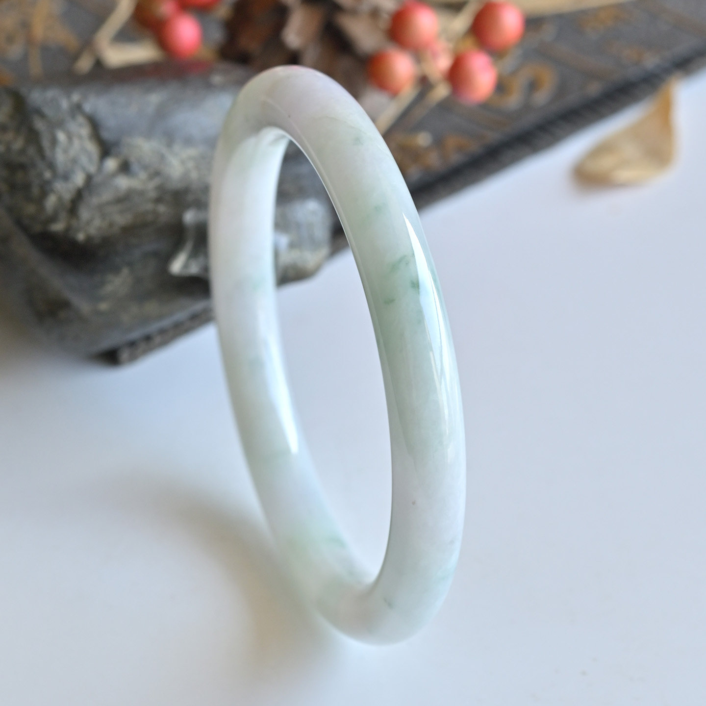 玉泰缅甸福镯冰糯种翡翠手镯A货58女款圆条天然玉石手镯一物一图