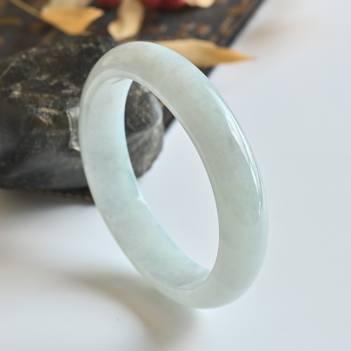 清仓天然a货翡翠手镯54.3冰糯种玉镯子女椭圆缅甸玉石手镯贵妃镯