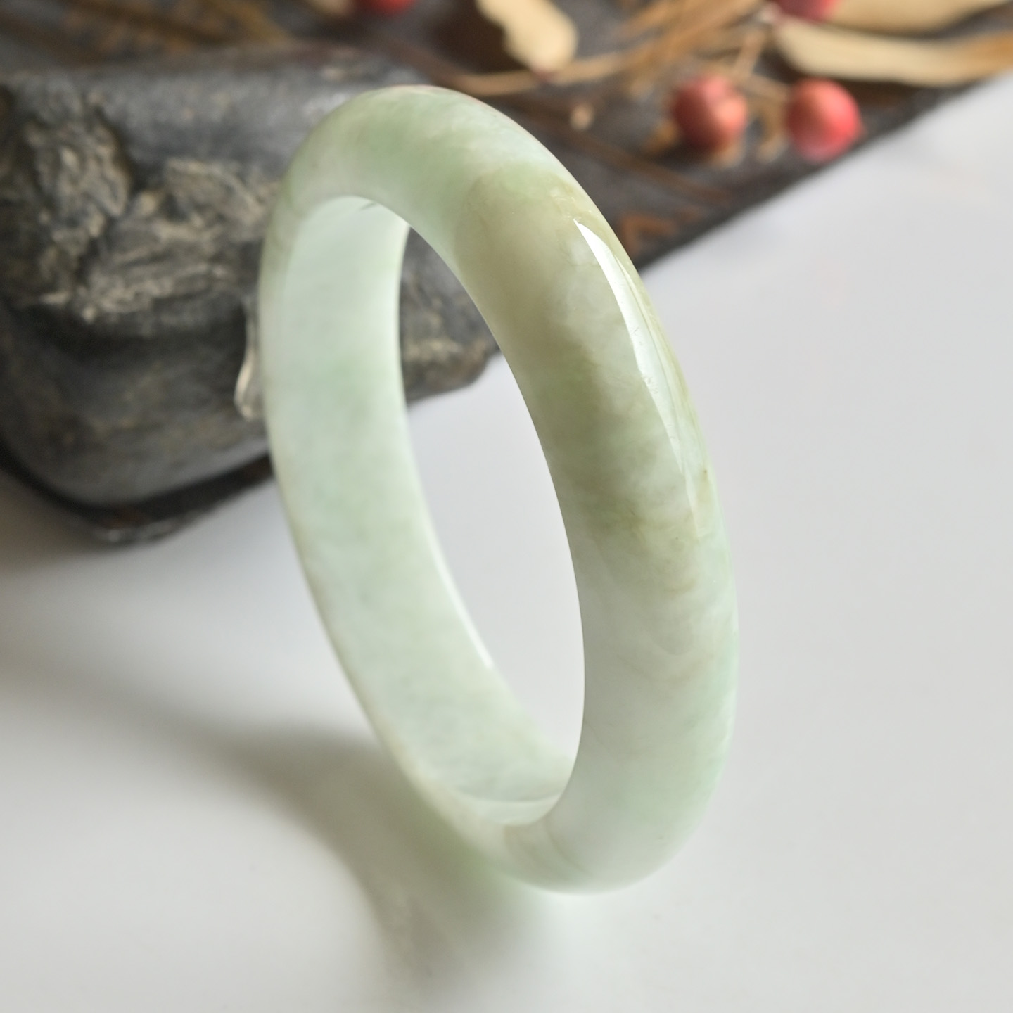 清仓天然A货翡翠手镯冰糯种洒金玉镯子女52.5缅甸玉手镯一物一图