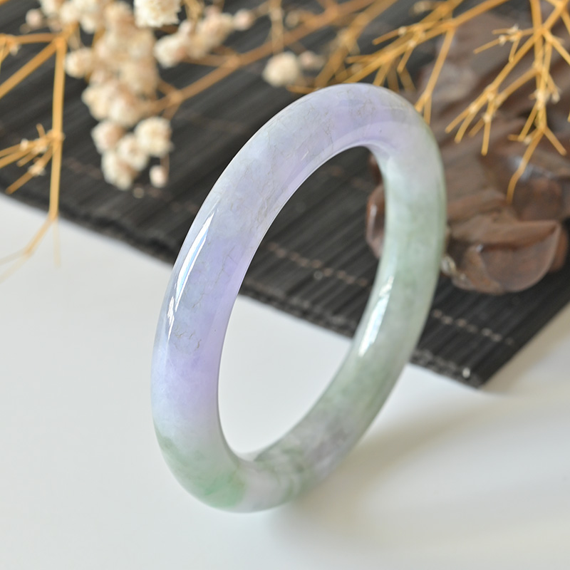 清仓天然翡翠手镯a货冰种春带彩玉镯少女款56缅甸圆条玉手镯正品