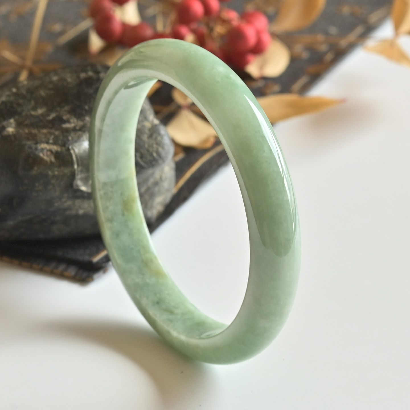 清仓天然A货翡翠手镯冰糯种黄绿玉镯子女款57缅甸玉手镯一物一图