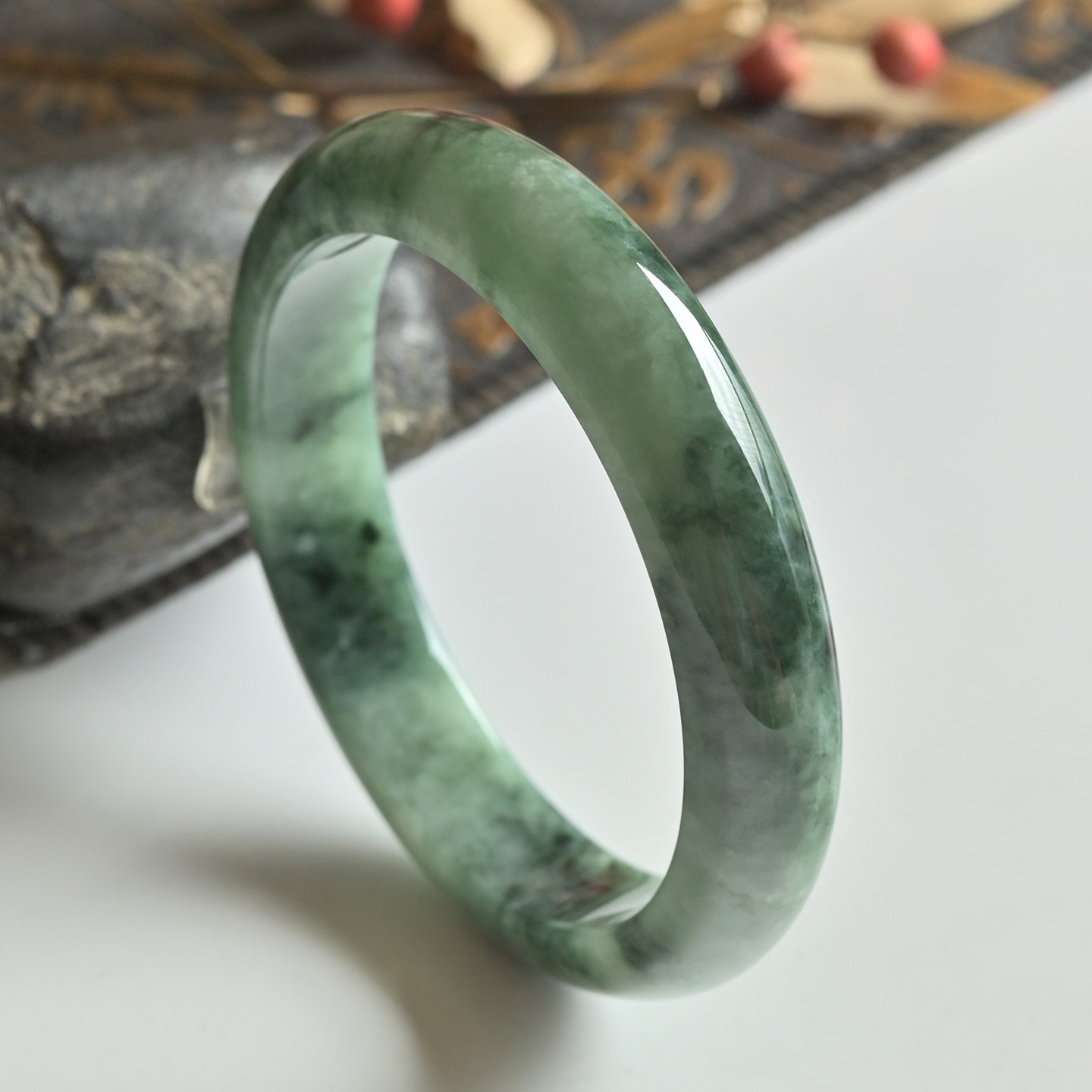 清仓天然A货翡翠手镯冰糯种油绿玉镯子老人镯57缅甸玉镯一物一图