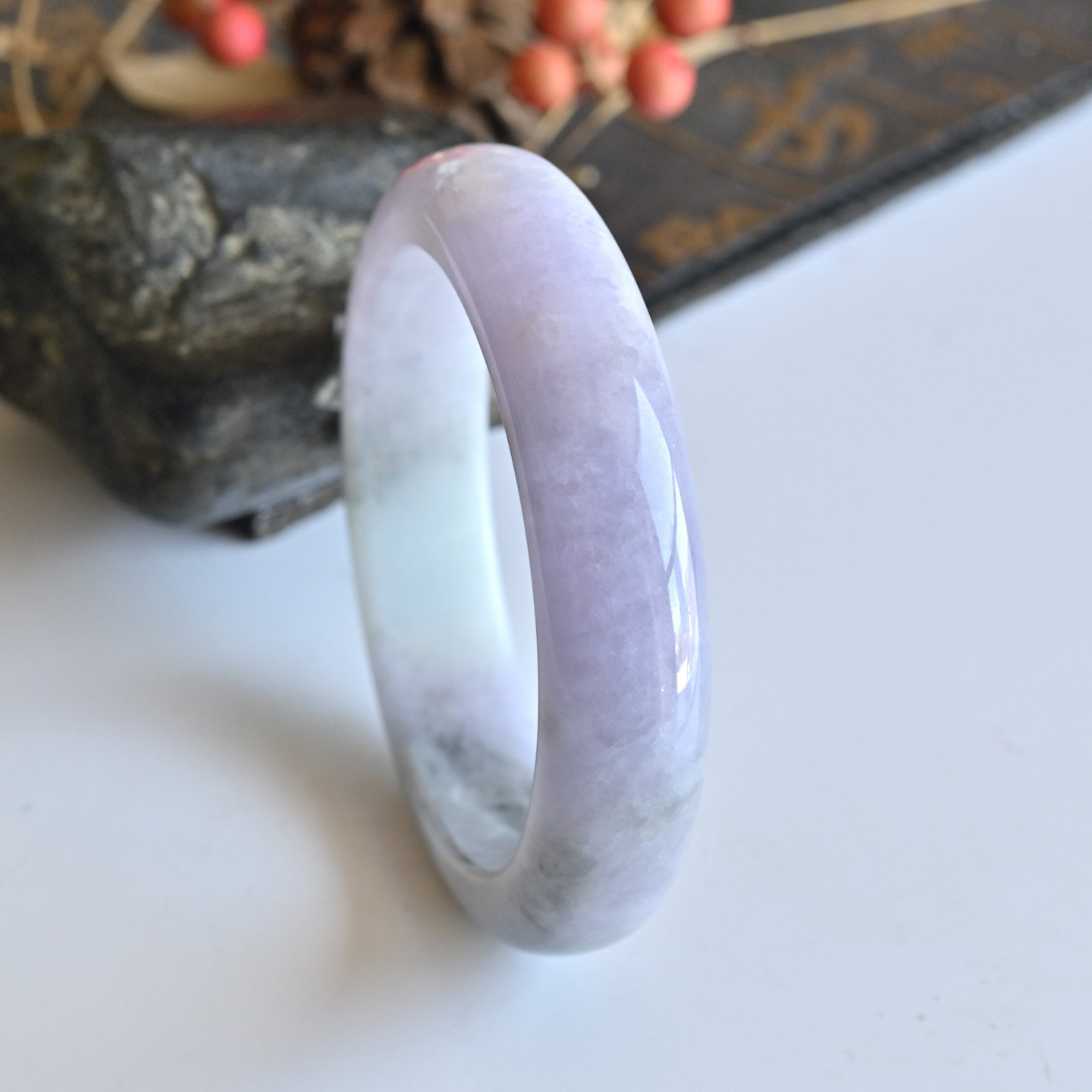 玉泰天然A货翡翠手镯冰糯种特色红紫色玉镯子女款53.7缅甸玉手镯