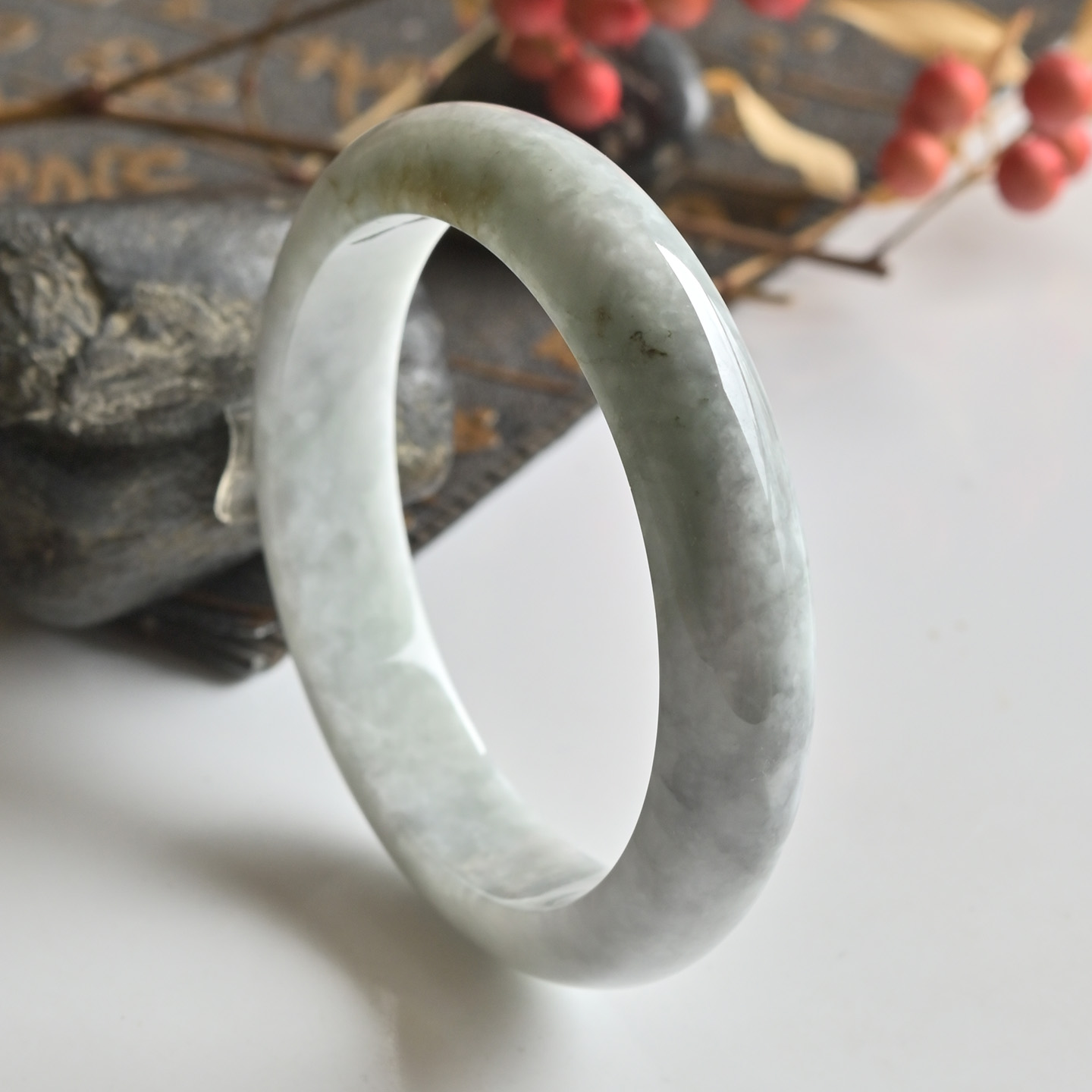 清仓天然A货翡翠手镯糯种乌鸡玉镯子女款59.7缅甸玉手镯一物一图