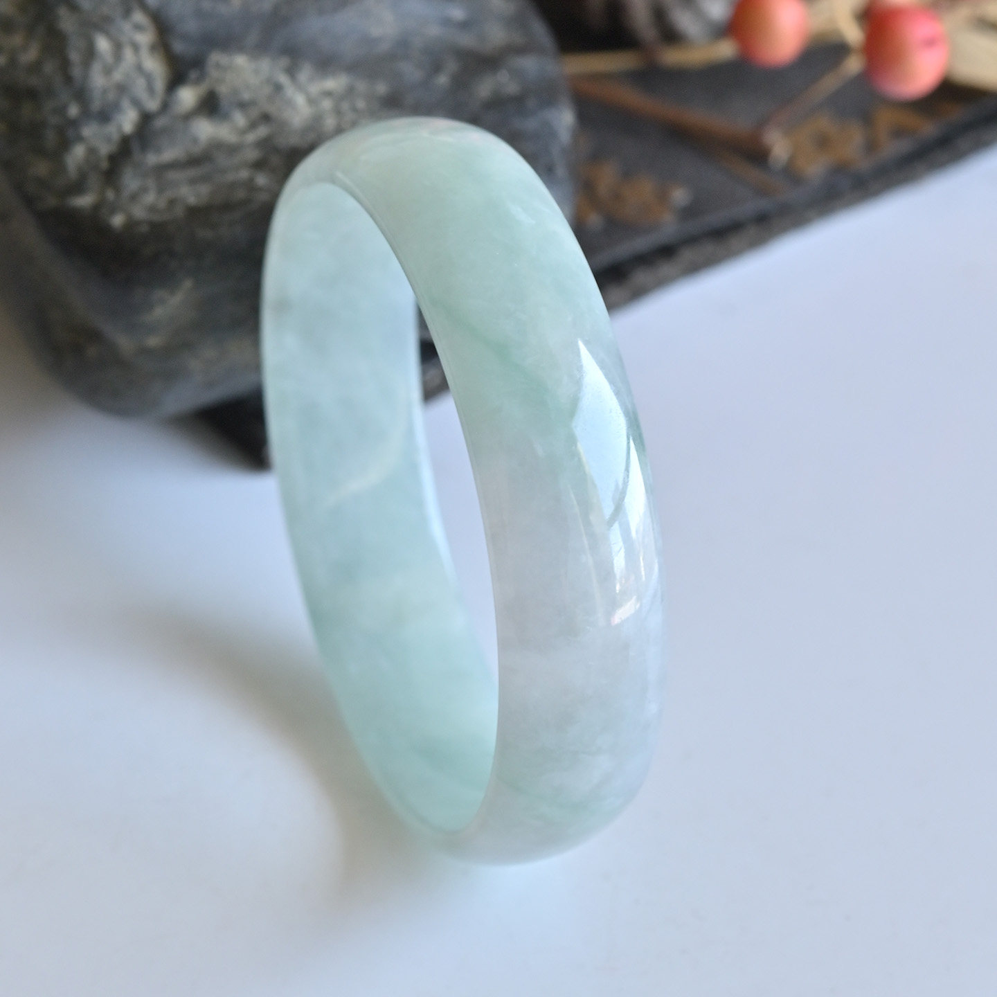 清仓天然A货翡翠手镯冰种蓝绿玉镯子儿童49薄款缅甸玉手镯公主镯