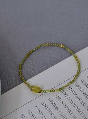 橄榄绿色弹力手链闪亮锆石法式