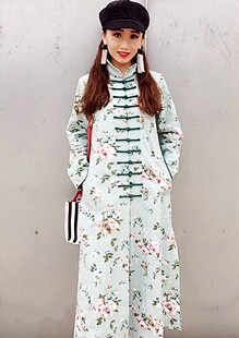 帛衣苑中国民族风盘扣女装秋季新品印花棉麻上衣夹衣外套 工厂店