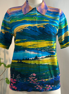 di kangra/德凯佳90%棉10%丝女POLO印花短袖衫S25-0390