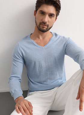 di kangra/德凯佳山羊绒精纺男V领休闲商务套头长袖修身针织衫