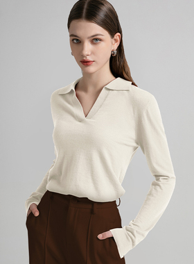 di kangra/德凯佳di kangra/德凯佳女装反领弯夹长袖套头羊绒衫