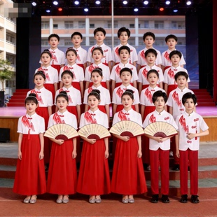 六一儿童合唱服小学生诗歌朗诵大合唱团演出服男童红色爱国表演服