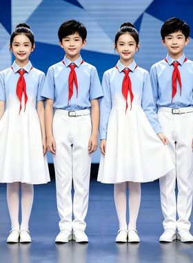 如愿儿童合唱演出服小学生中国风红色爱国演讲比赛朗诵表演服装