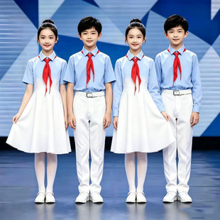 如愿儿童合唱演出服小学生中国风红色爱国演讲比赛朗诵表演服装