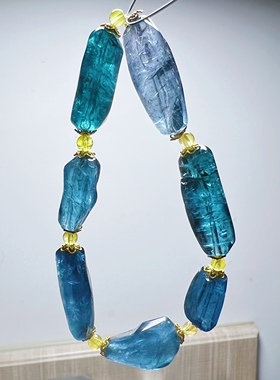 天然蓝碧玺随形 原石手链 魔鬼蓝