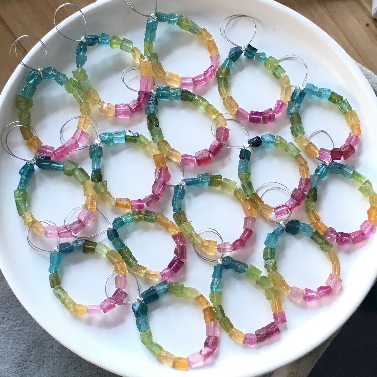 天然碧玺原石 硬糖 糖块 散珠 糖果彩虹 随形diy耳线手链项链