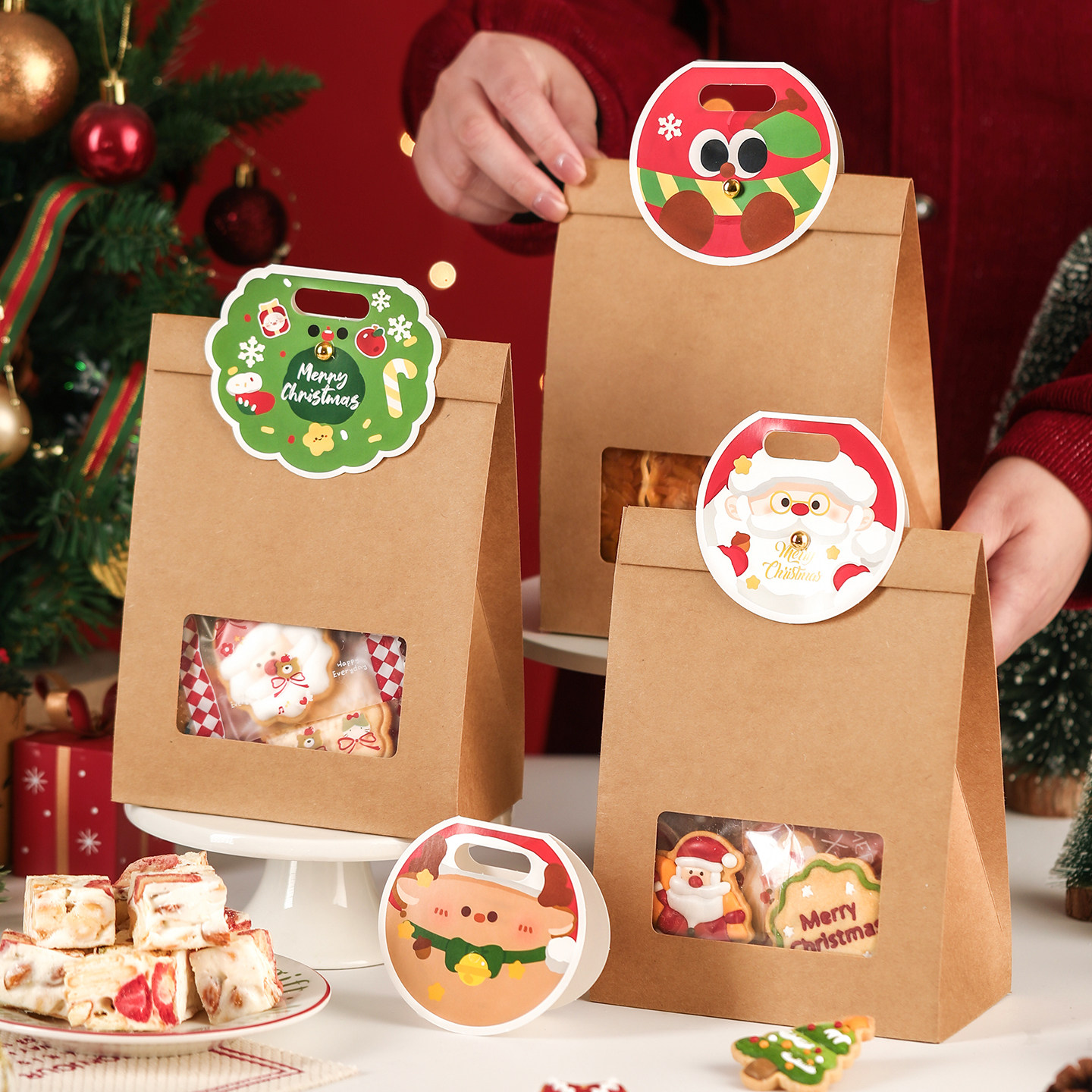 圣诞曲奇饼干包装盒糖果曲奇饼干牛轧糖礼品袋烘焙太妃糖零食打包
