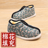 包邮 老北京布鞋 女冬季 加绒加厚保暖棉鞋 绿花手工居家中老年保暖鞋