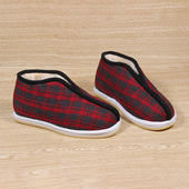 包邮 老北京布鞋 女士冬季 加绒保暖棉鞋 泡沫底红格子防滑居家老棉鞋