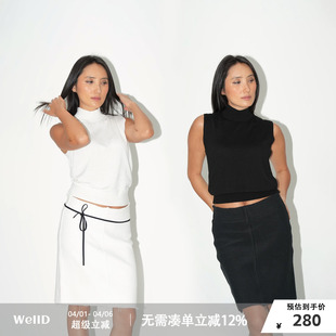 真丝羊毛无袖 WellD 90s时髦时装 款 高级百搭上衣 小高领背心女经典