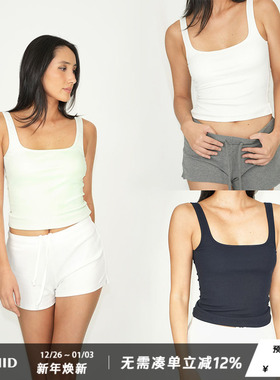 WellD  天丝棉凉感方领螺纹背心（含胸垫）可拆卸吊带上衣