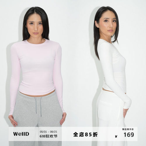 WellD  3.0版小蛮腰，基本款正肩圆领纯棉打底T恤女修身显瘦百搭