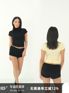 WellD 羽毛系列 澳洲天丝羊毛  高领小飞袖微透上衣女修身显瘦T恤